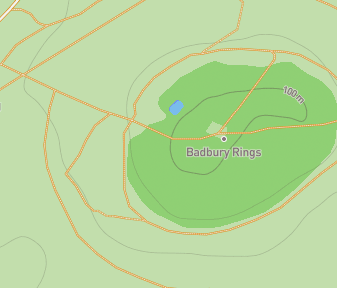 Mapa lokality Badbury Rings