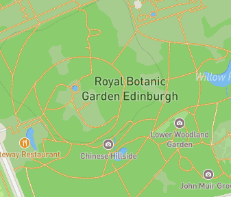 Mapa lokality Kráľovské botanické záhrady v Edinburghu