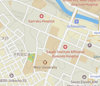 Mapa lokality Oddelenie kriminálnych predmetov Múzea univerzity Meiji