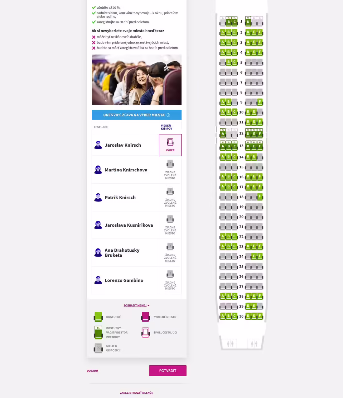 Výber sedadiel WizzAir