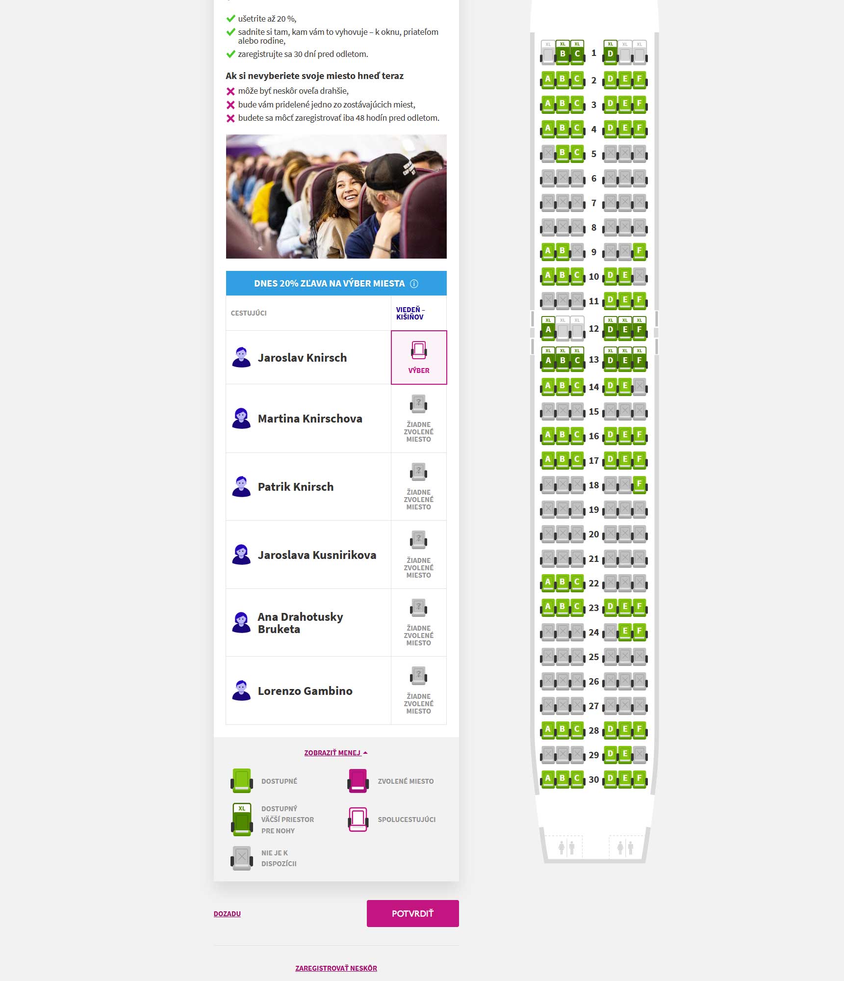 Výber sedadiel WizzAir