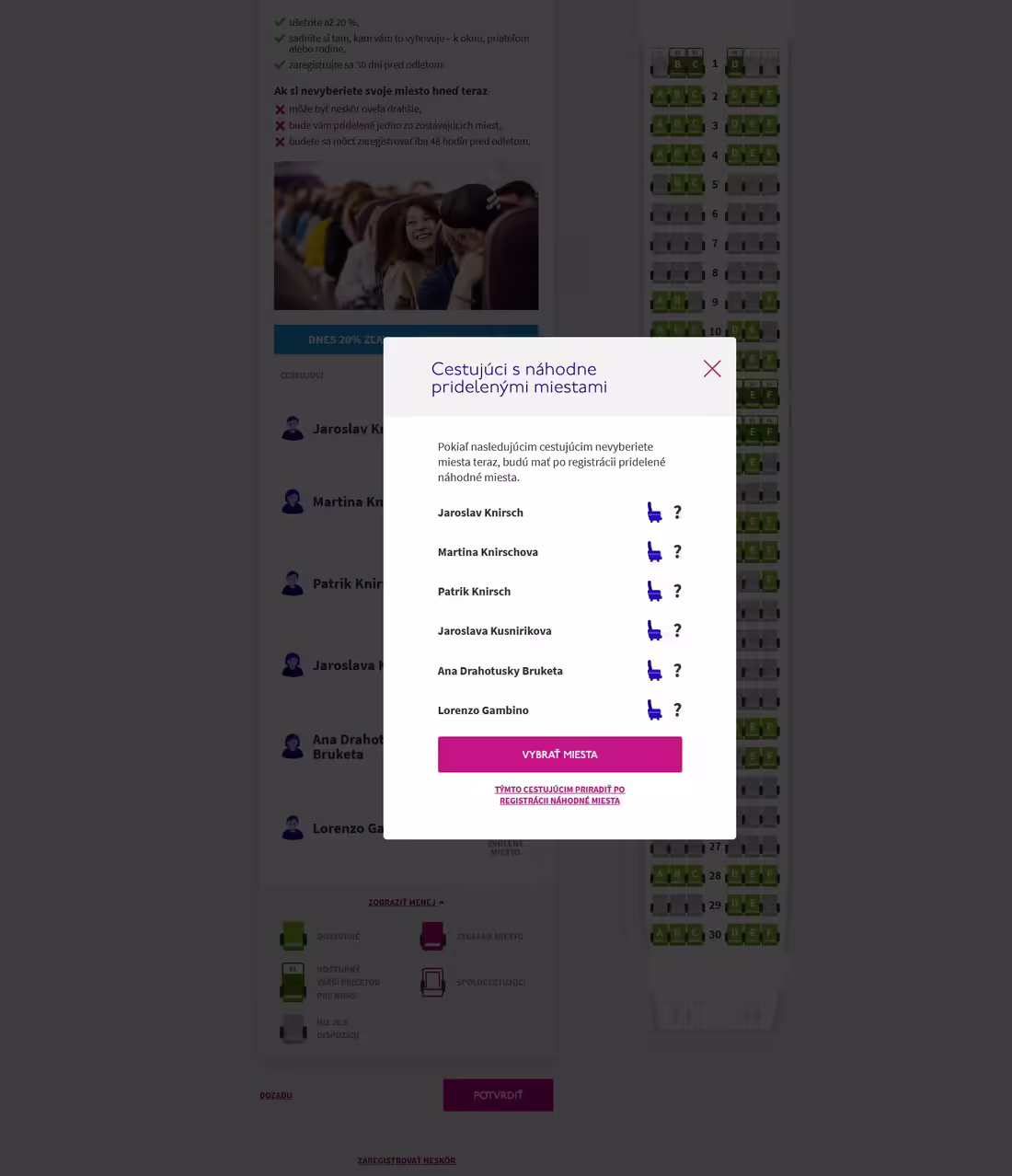 Výber miesta vo WizzAir