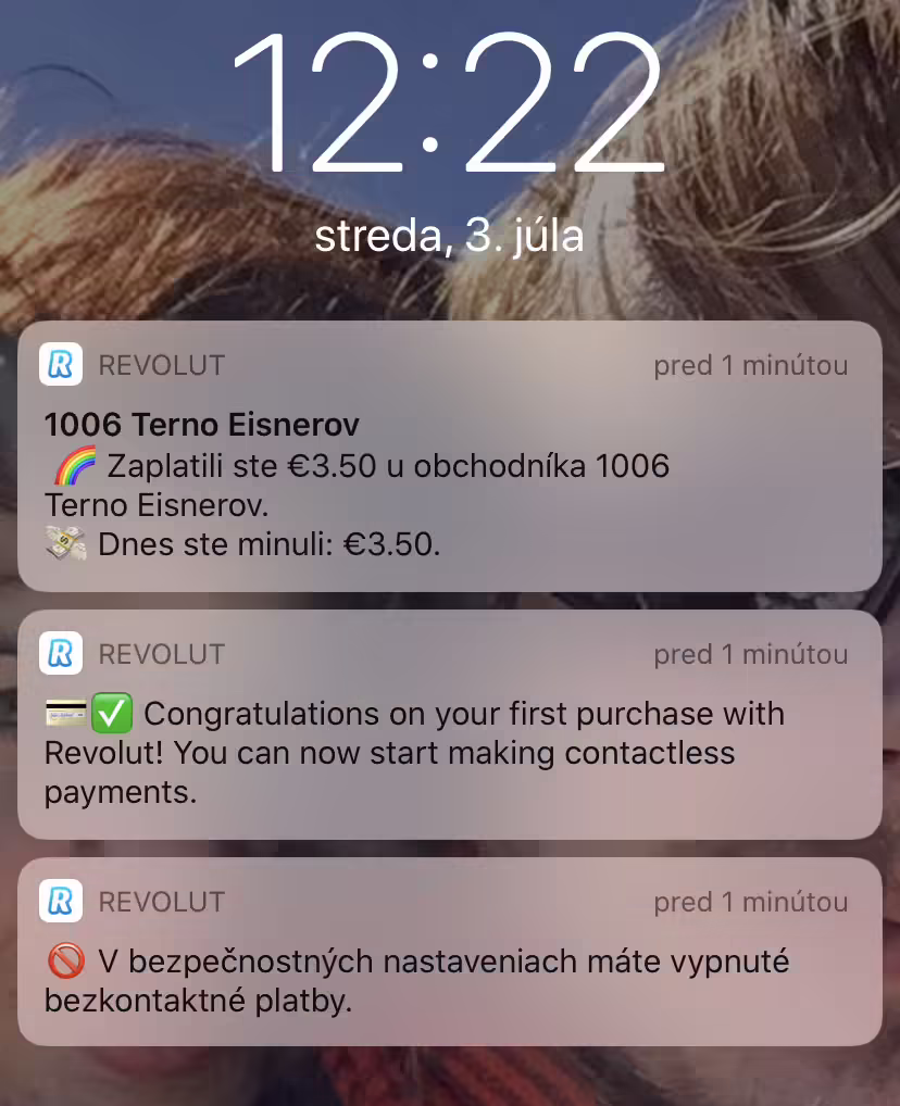 Notifikácie o pohybe, Revolut