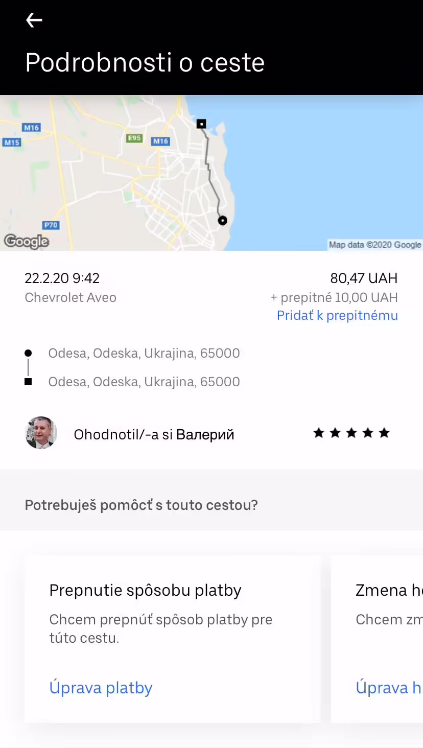 Potvrdenie od Uber