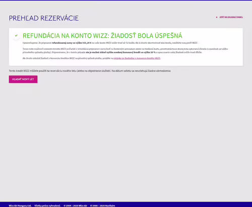 Vrátenie peňazí, WizzAir