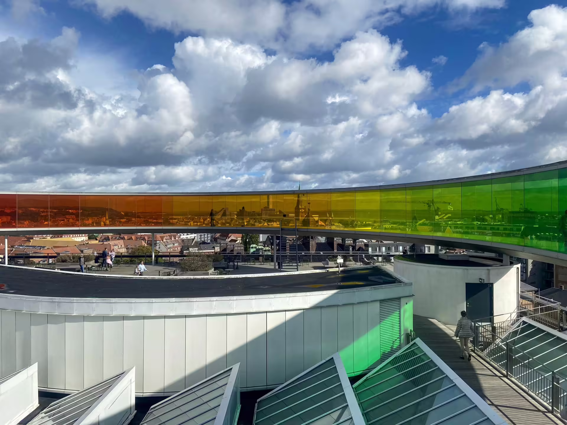 Farebný kruhový chodník Your Rainbow Panorama na streche múzea ARoS v Aarhuse
